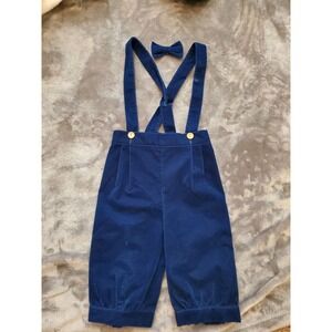 Vintage Boys Blue‎ Pants With Suspenders And Bow Tie